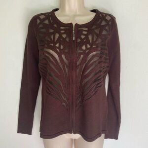Alberto Makali Mesh Cut Out Front Zip Cardigan Brown S/M